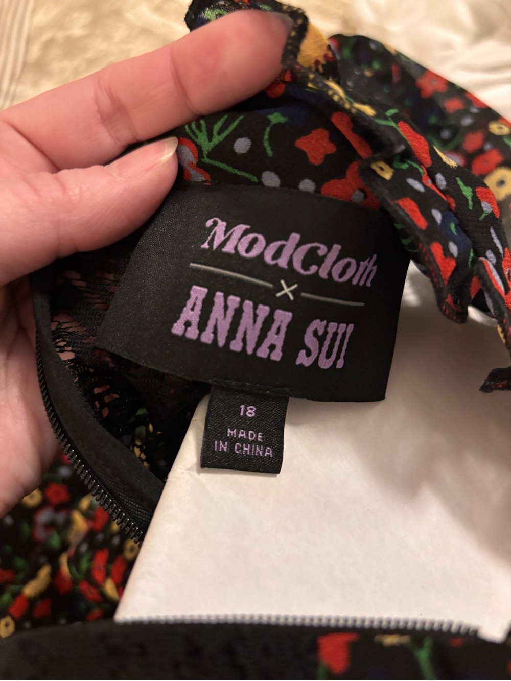 ModCloth Anna Sui Black Floral Lace-Yoke Long Sleeve Midi Dress - Picture 5 of 5